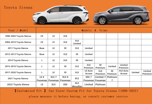 Image of Kayme 6 Layers Car Cover Custom Fit for Toyota Sienna (1997-2025) Waterproof All Weather for Automobiles, Outdoor Full Cover Rain Sun UV Protection.Silver