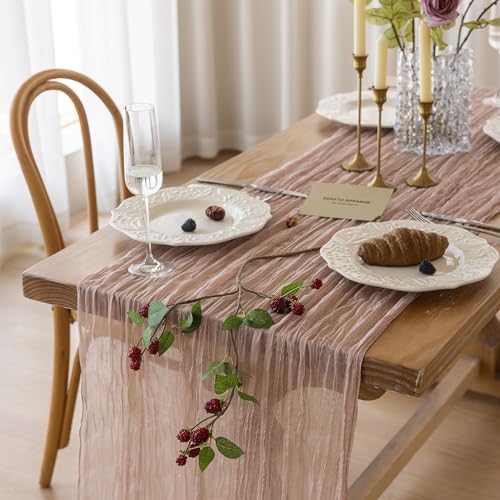 6Pcs Dusty Pink Cheesecloth Table Runner 120 Inches for Home Decorations