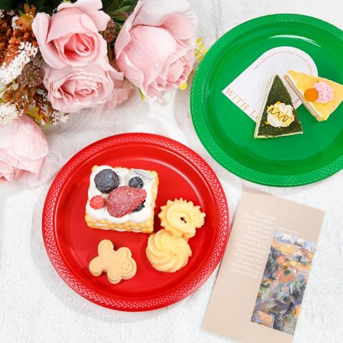 WELLIFE 300pcs Red & Green Christmas Disposable Plates for Party Appetizers