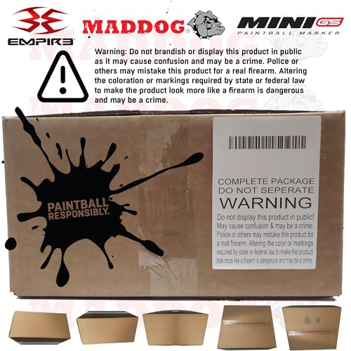 Maddog Empire Mini GS Electronic Full Auto Paintball Gun Marker w/ 48/3000 HPA Paintball Tank & Empire Halo Too Electronic Paintball Loader Starter Package - Dust Silver/Red - 2pc Barrel