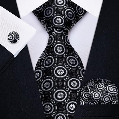 Image of YourTies Silk Paisley Floral Tie and Pocket Square Cufflinks with Lapel Pin Sets for Men 5PC Wedding Party