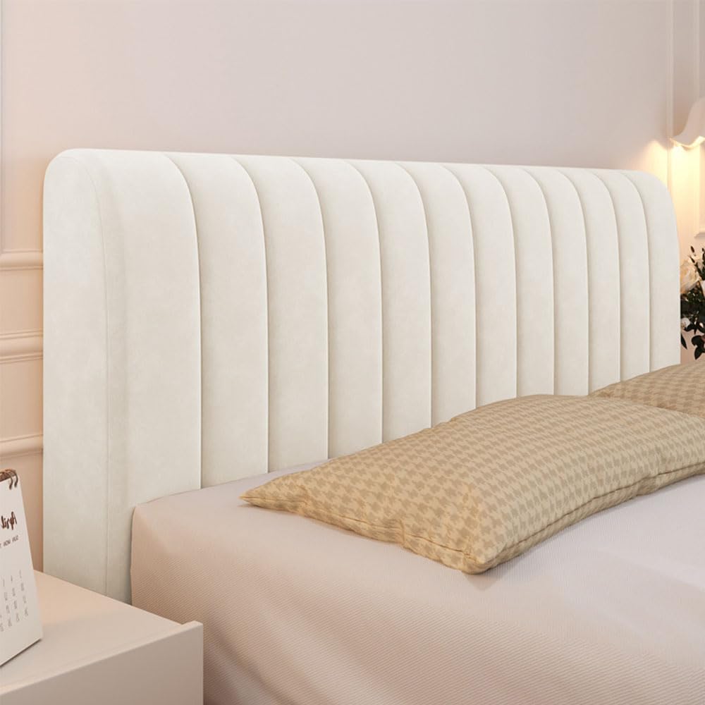 Nordische Volltonfarbe Bett Kopfteil Bezug, Weicher Strecken Bett Kopfteil Hussen, Staubdicht Bettkopfteil Husse, Verdickt All-Inclusive Bettkopfteil Bezug für Schlafzimmer (200cm,Beige)