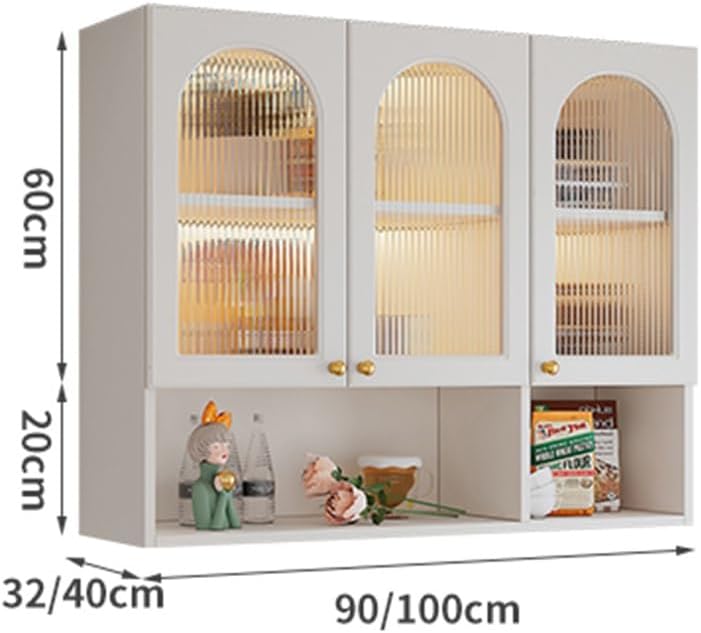 Wall Cabinet with Doors for Kitchen Bathroom Storage, Wall Mount Cabinets with Shelves, Over The Toilet Storage Organizer, Wall Mounted Floating Shelf for Living Room Bedroom, White,White-100*32*80