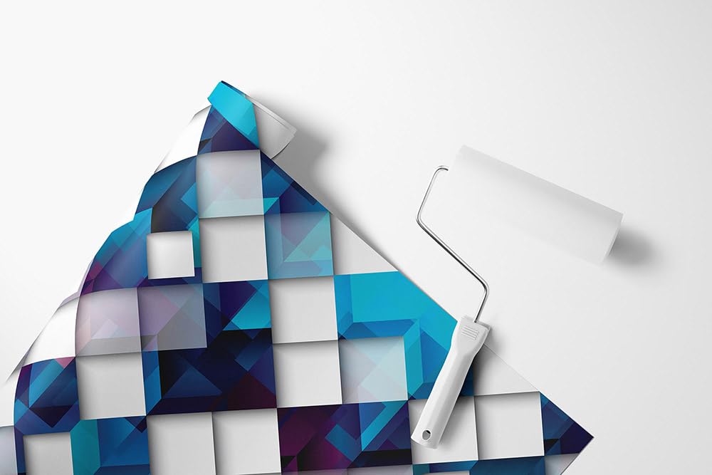 Tapeta flizelinowa geometryczna 3D niebieska fioletowa abstrakcyjna