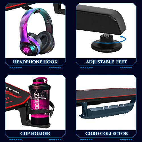 Fdw Computer Desk Gaming Desk 55 Inches Home Office Desk With Headphone Hook Cup Holder And Socket Rack Full-Surface Mouse Pad Gamer Workstation For Adult Teens,Black #TOP5