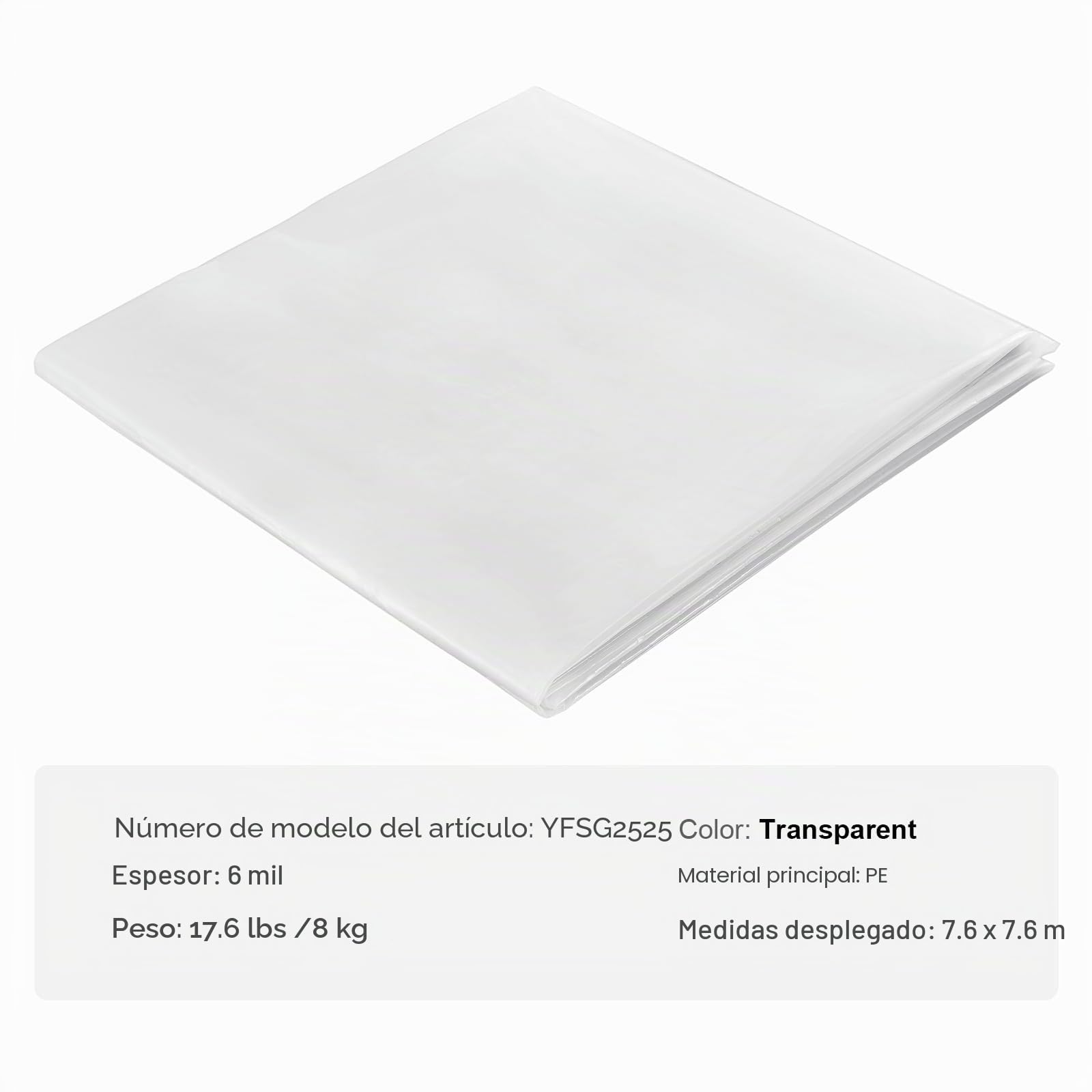 VEVOR Cubierta de Invernadero Cubierta de Plástico Transparente para Invernadero 7,6x7,6 m​ Espesor de Película de Polietileno 6 mils Resistente a los Rayos UV Protección para Jardinería, Agricultura