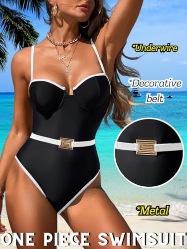 Sexy One Piece Swimsuit, Color Block High Cut, Vacation Pool Party, Bathing Suit Cheeky Underwire2