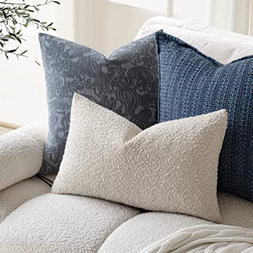 Image of Foindtower Pack of 2 Textured Boucle Throw Pillow Covers Accent Solid Lumbar Pillow Cases Cozy Soft Decorative Couch Cushion Case for Chair Sofa Bedroom Living Room Home Decor, 12 x 20 Inch,Beige
