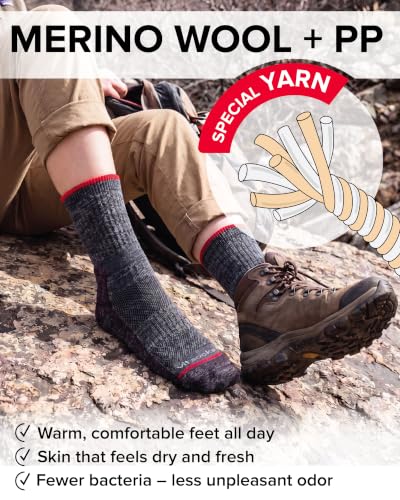 Image of Women's Outdoor Hiking Walking MERINO WOOL Thick Boot Socks, Ladies Anti-Blister Cushioned Warm Wicking Camping