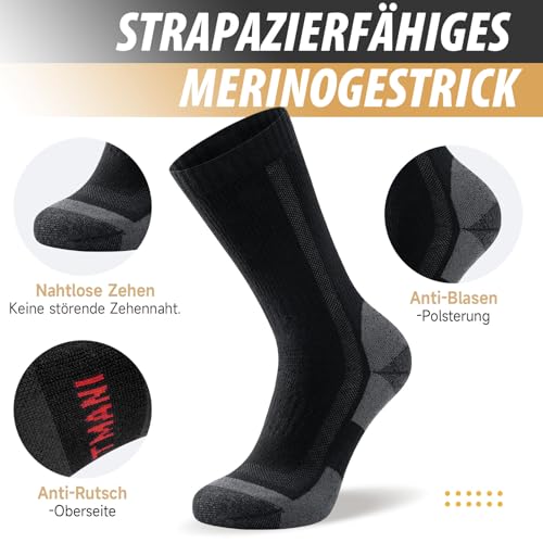 Ruixue Merino Wandersocken Herren & Damen, Outdoor Socken Trekkingsocken, Merinowolle Sportsocken Laufsocken Sneakersocken für Herren, Damen & Kinder[3 Paar]