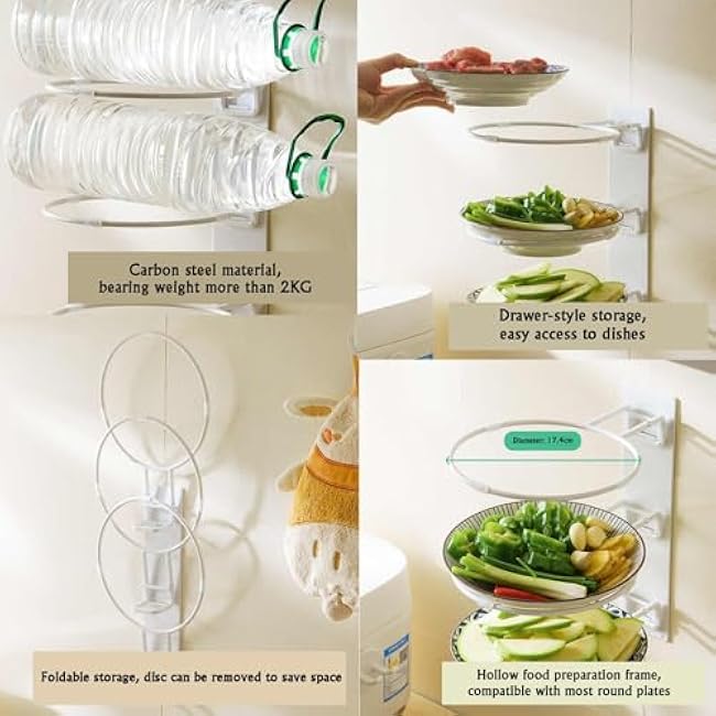 3 Layer Wall Mounted Itchen Plate Rack,Multilayer Food Sorting Tray,Hot Pot Preparation Tray Rack, Load-bearing 2kg for Homes Kitchens
