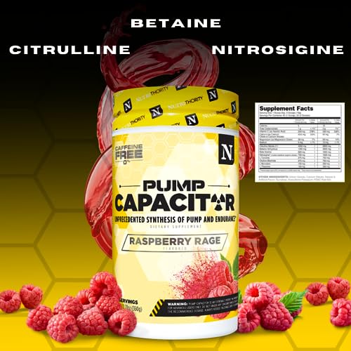 Image of Nutrithority Pump Capacitor Non-Stimulant Sugar-Free Pre Workout for Men & Women, Raspberry Rage, 40 Servings - Nitric Oxide Booster, Intense Focus, Powerful Pumps & Strength Gains