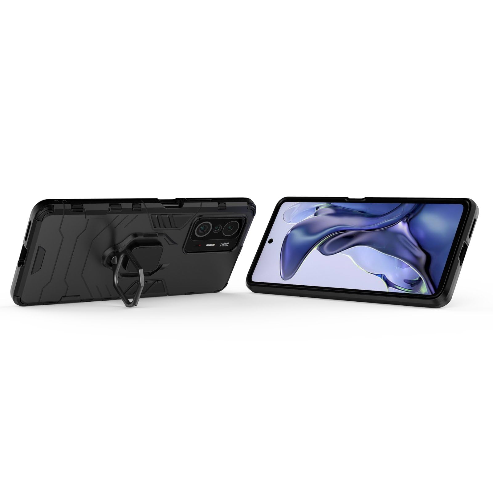 GOGME Cover per Xiaomi Mi 11T / 11T PRO 5G, Custodia Protettiva con Supporto, Robusto Pannello Posteriore PC AntiGraffio + Antiurto TPU Dual Layer Armour Ibrida Case. Blu