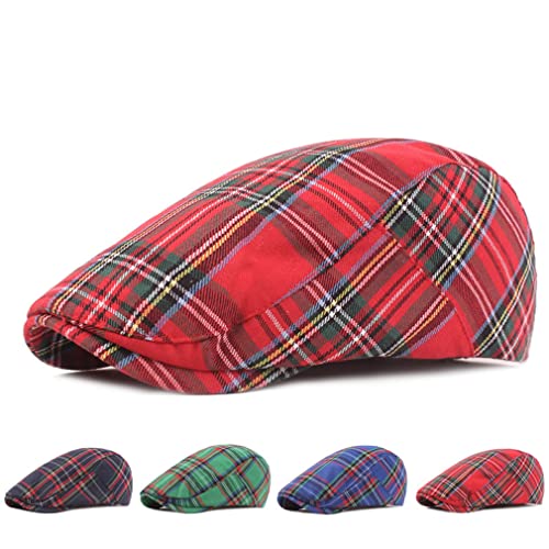 Quanhaigou Mens Adjustable Colorful Striped Plaid Ivy Newsboy Cabbie Gatsby Golf Cap Flat Cotton Hat Thin Cap #TOP3