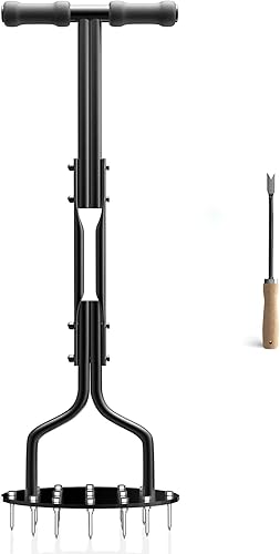 EEIEER Aireador de púas de césped, herramienta de aireación manual con 15 picos, aireadores de patio con herramienta de limpieza para suelos