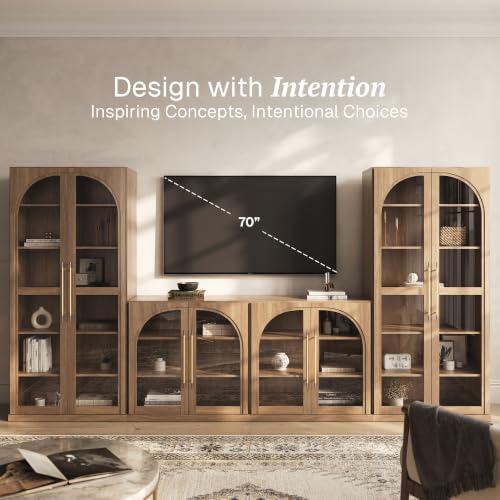 Image of BELLEZE Jagger 128 inch Wall Unit 3-Piece Modular TV Stand - Camel
