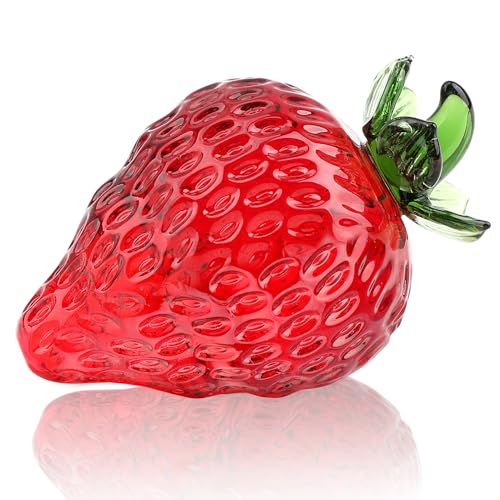 FlyCoco Blown Glass Strawberry Ornament, Collectible Figurines Glass Fruit Art ...