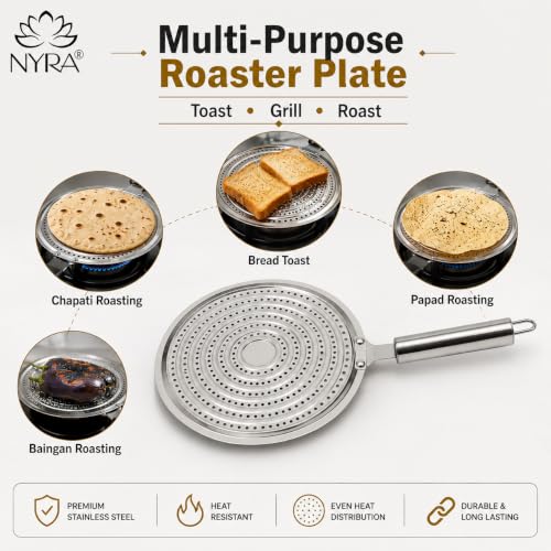 Image of Nyra Stainless Steel Multi- purposeRound Roaster Plate /Chapati Toast Grill /Gas Stove Barbeque