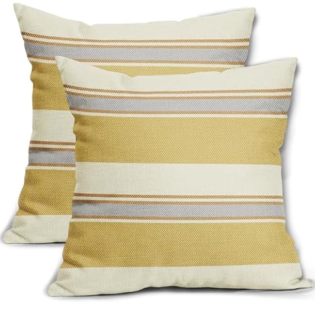 Orange Blue Striped Lumbar Pillow Covers 12x20 Set of 2 Boho Stripe Pattern Cream Decorative Throw Pillows Outdoor Modern Line Print Linen Long Cushion Case with Zipper Decor for Sofa Couch Bed