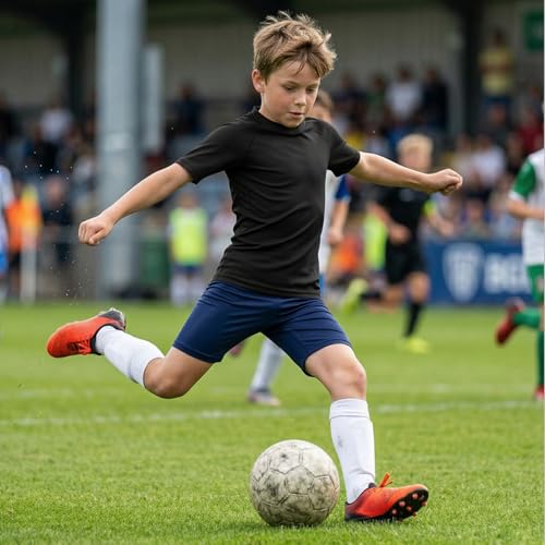 HYCOPROT Jungen Kompressionsshirts Kurze Ärmel Kind Leistung Unterhemd Sportliche Basisschicht Top Schnell Trocknen Funktionsshirt Atmungsaktiv Unterziehshirt für Fußball Basketball Training Outdoor