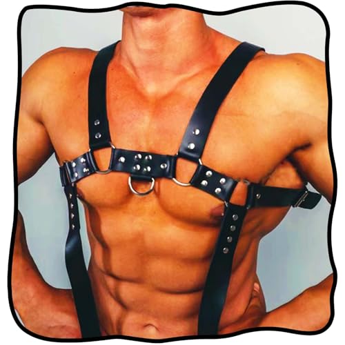 Fstrend Men's Chest Harness Suspenders Belt Black Leather Shoulder Strap Fashion Rave Body Accessory2