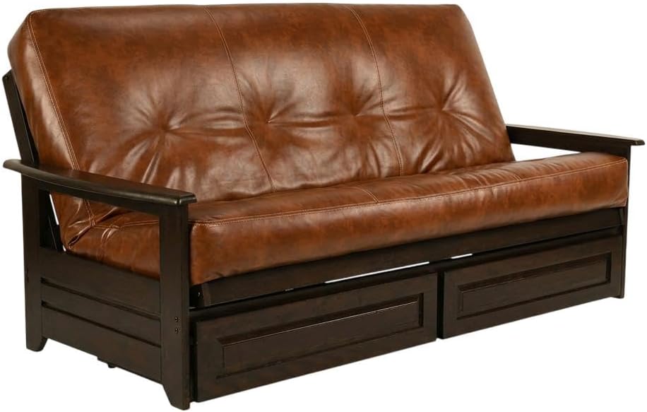 Starlight Canyon Home Brown Futon with Polyester Leather Cotton Fabric, Sturdy Frame, Comfortable Design, Versatile for Living Room, Guest Room