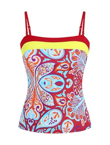 Image of ZAFUL Colorblock Bandeau Tankini Swimsuits for Women 2 Piece Tummy Control Bathing Suit Drawstring Ruffle Swim Skort