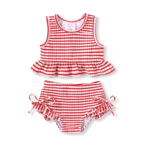 Image of HAPPYMA Baby Swimsuit Toddler Girl Bathing Suit Summer Stripe Bikini Set Beach Two Piece Swim Wear