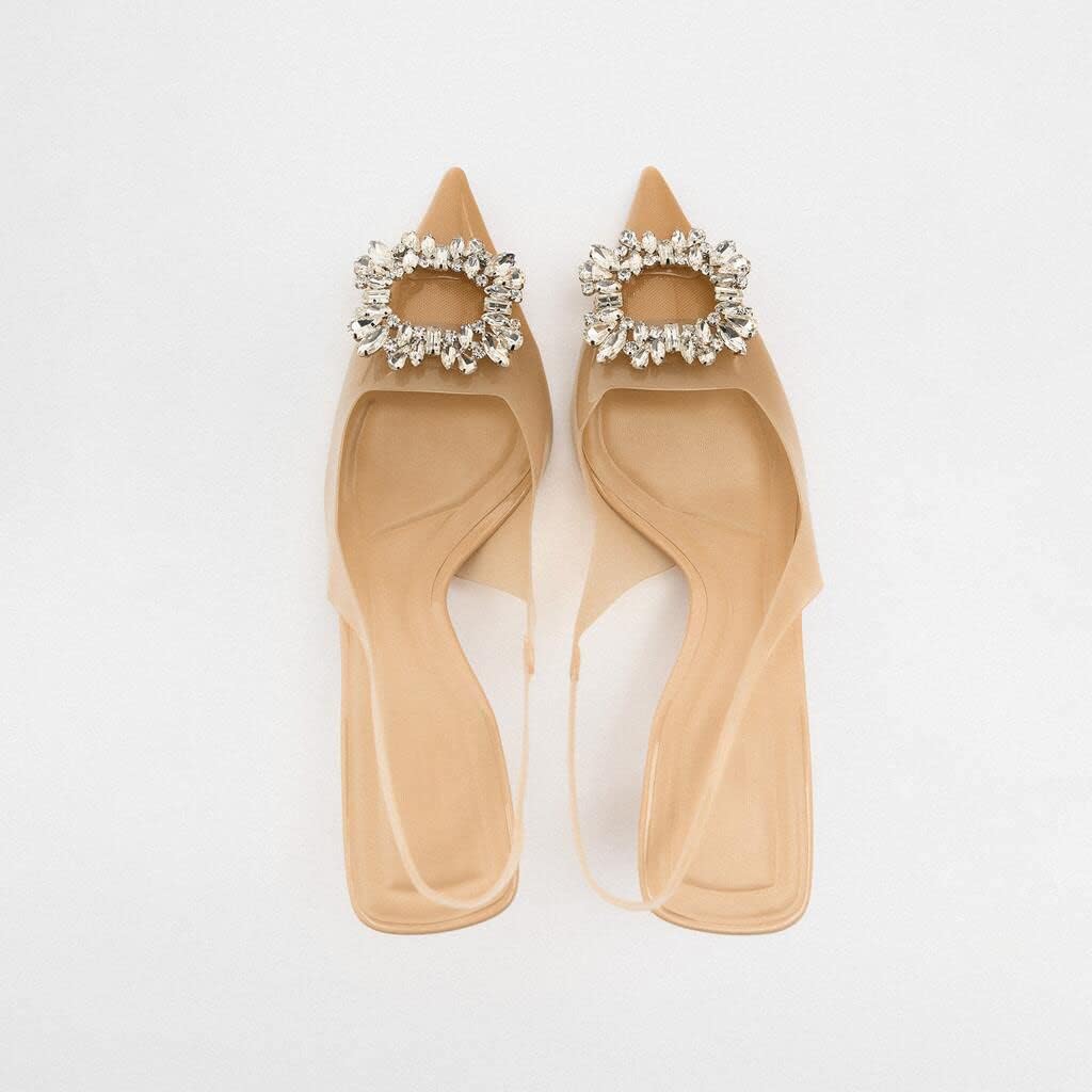 keleimusi Clear Slingback Heeled Shoes for Women Crystal Rhinestone Pointed Toe Wedding Kitten Heels Sandals - Image 4