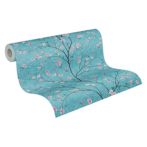 Papel Pintado Flores Mio - Tokio Metropolitan Stories 2 A.S. Création Papel pintado tejido no tejido 10.05 m x 0.53 m Verde Rosa Negro Fabricado en Alemania 379123 37912-3