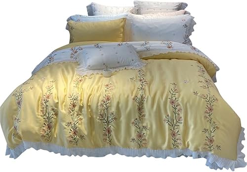 Soft Home Textile Spring and Summer Silk Four-Piece Pastoral Embroidery Princess Style Lace Duvet Cover Bed Linen