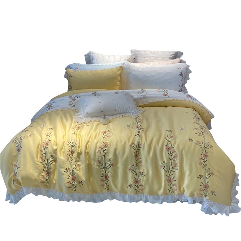 Ropa de cama de seda con bordado pastoral para un dormitorio fresco y luminoso en primavera