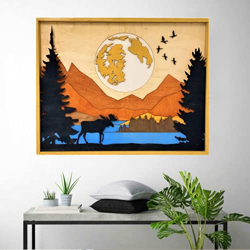 Improvinglife Wall Art Décor Moose In The Forest Ladscape Wood Sculpture 3D Effect #TOP3