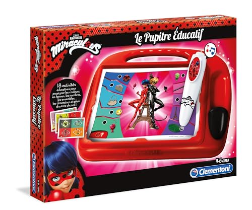 Clementoni - 52355 - Miraculous - Le Pupitre Educatif - Jeu pour Enfants de 4 à 6 Ans - avec Stylo Interactif et 18 Activités développant Chiffres, Lettres, Formes,...