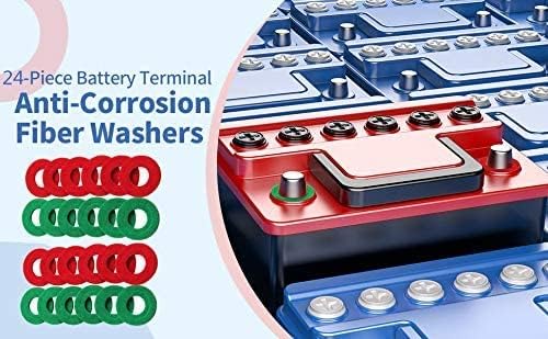Miniatura 5 de Terminal de batería Arandelas de fibra anticorrosión Protector de terminal de batería (rojo y verde, 6 piezas)