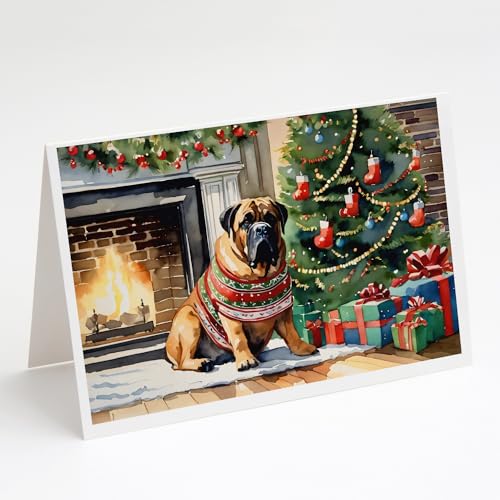 Caroline's Treasures DAC2624GCA7P Bullmastiff Cozy Christmas Greeting Cards Pack of 8 Blank Cards with Envelopes Whimsical A7 Size 5x7 Blank Note Cards