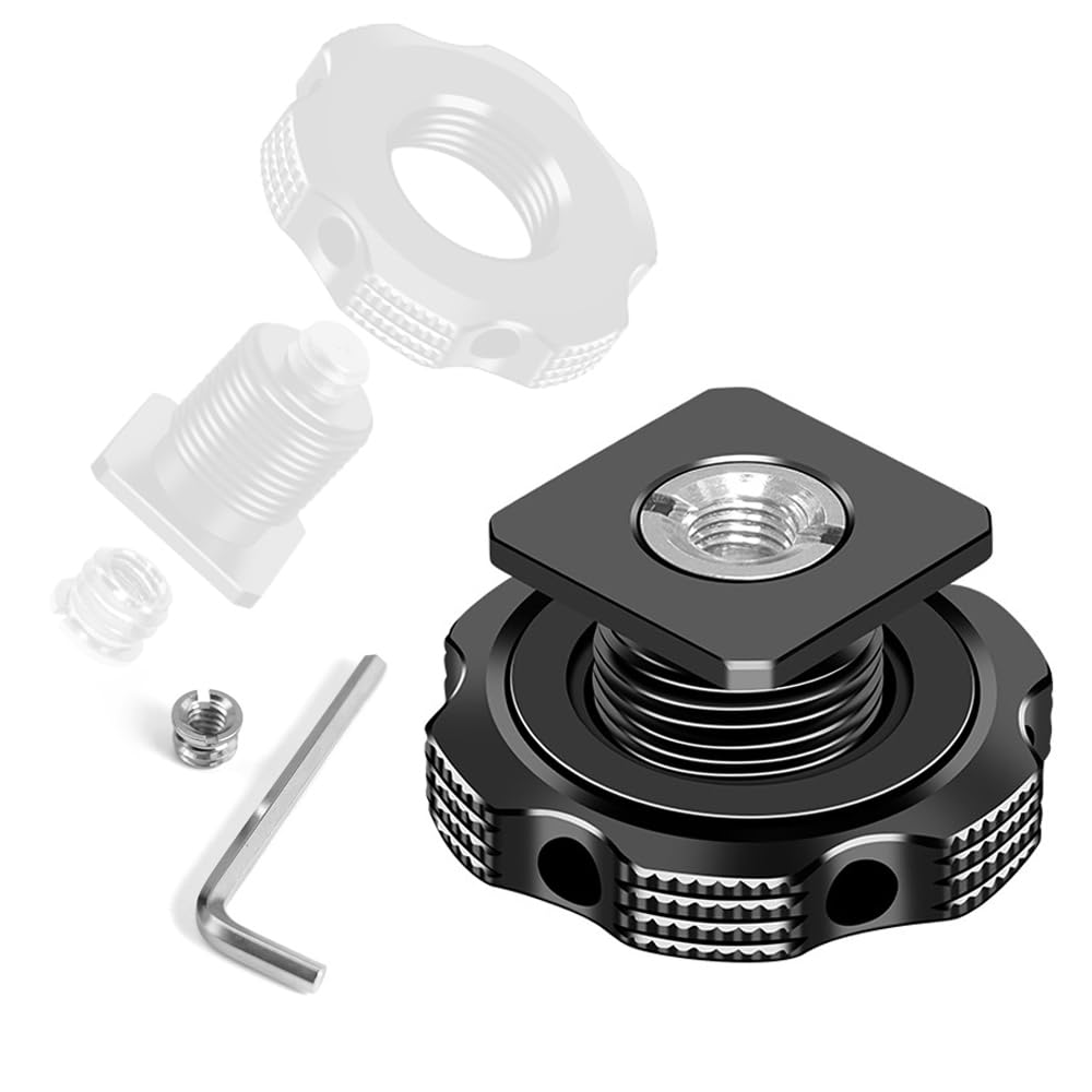 Cold Shoe Adapter with Dual 1/4 & 3/8 Screw Mount – Aluminum Alloy Camera Mount with Anti-Scratch Pad for Tripod, Microphone, LED Light, DSLR – Anti-Scratch Quick Release,Universal Base