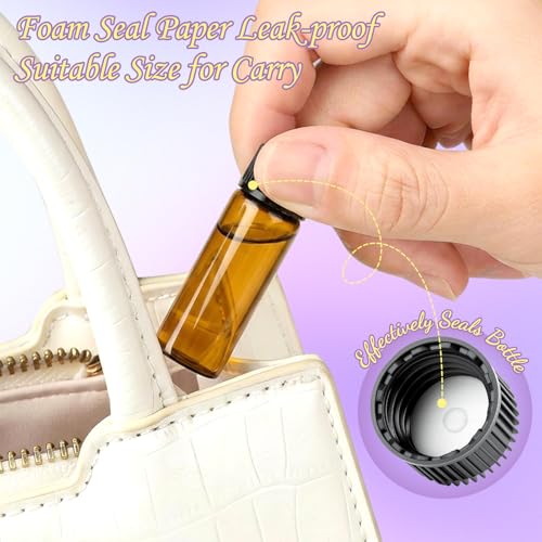 MELLIEX 20 Stück Braune Leere Glasflaschen, Tropfflasche für Ätherische Öle,Kleine Flaschen zum Befüllen mit Orifice Reducers, Pipette Spritze Aufkleber für Spa Massage Aromatherapie
