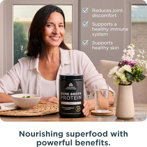 Ancient Nutrition Grass Fed & Cage Free Bone Broth Protein Powder, 20g Protein Per Serving, Hydrolyzed Collagen Peptides, Glucosamine, Chondroitin, Supports Joint & Gut Health, Pure, 20 Servings - Image 4