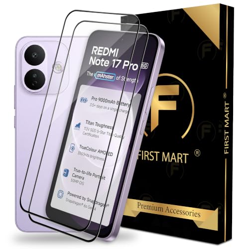 Image of FIRST MART Tempered Glass Screen Protector for Redmi Note 17 Pro - Full-Glue Screen Guard, 3D Edge to Edge, HD Clear, Bubble-Free, Case-Friendly, Black, Pack of 2