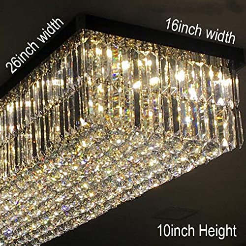 Image of Sanleen Rectangular K9 Crystal Chandelier Ceiling Light | 26 inch x 16 inch x 10 inch Modern Glass Luxury Hanging Lamp for Living Room, Bedroom, Dining Room & Drawing Room | Premium Home Decor Lighting Fixture