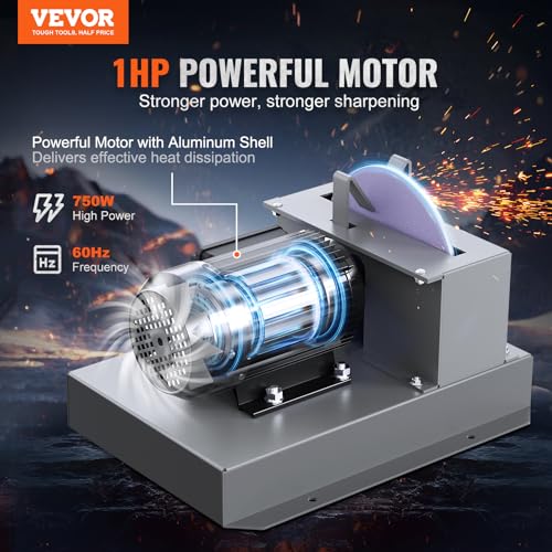 VEVOR Lawn Mower Blade Sharpener, 1HP 750W Lawnmower Blade Grinder with 9-inch Ceramic Grinding Wheel, Powerful Bench Mower Sharpening Machine for High/Low Lift Blades, Gator Blades, Flat Blades - Image 2