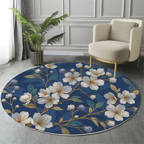 Tapis rond fleur de cerisier antidérapant et lavable en machine - 4