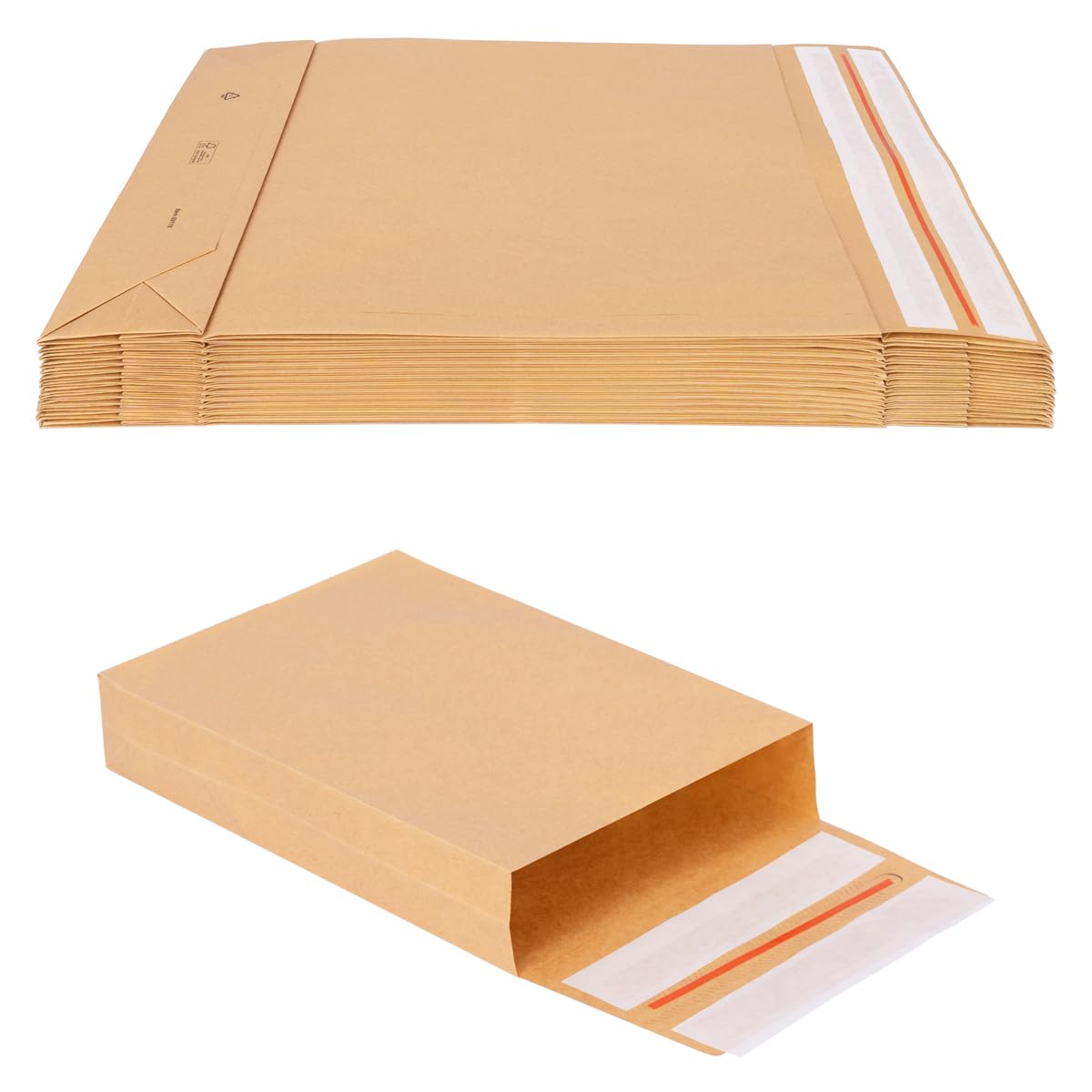 verpacking Faltentaschen 350 x 250 x 50 mm Braun mit Klotzboden doppelte Haftklebung und Aufreißfaden [Größe und Stückzahl wählbar] Faltenversandtaschen aus Kraftpapier 200 Stück