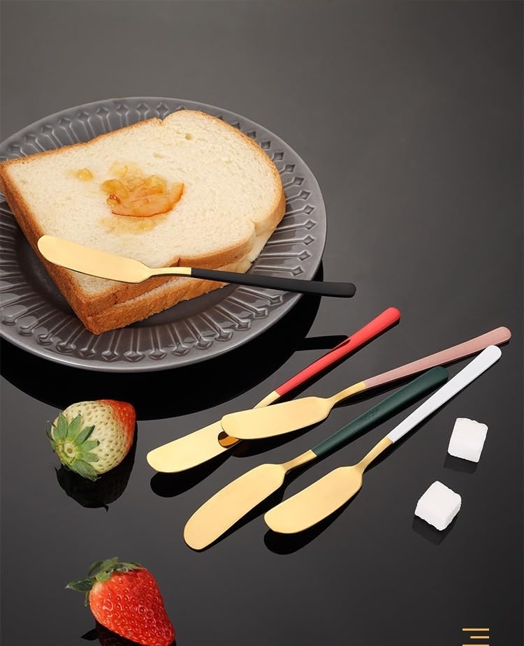 ONUIFIKE Silverware Set, 1/4/6/8/10/12 Pcs 304 Stainless Steel Cheese Knife Paint Craft Home Baking Bread Jam Knife Butter Knife, Home Cutlery Flatware Set(Pink Gold,10 Pieces)