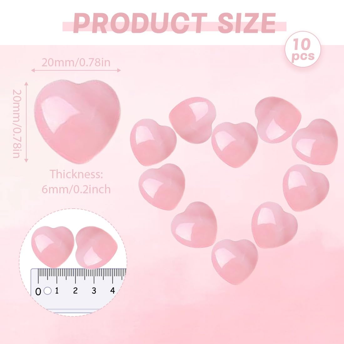 10 Piezas Cuarzo Rosa Piedra Natural, Corazones de Cuarzo Rosa, Piedras de Cristal Rosa Adornos de Corazón, Cristales Naturales Forma de Corazón, para Mujeres Reiki Meditación Decoración