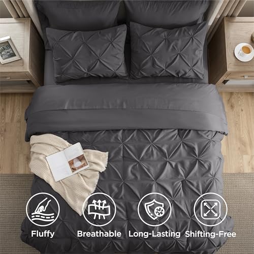 Image of Bedsure California King Comforter Set - Bed in a Bag Cal King Bedding Set 7 PCS, GentleSoft Pintuck Bed Set Gift for Family, All Season Down Alternative Comforter with Sheets, Pillowcases & Shams