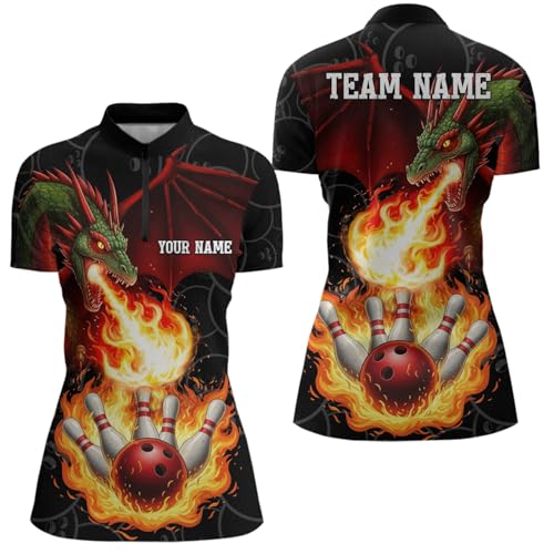 PIONAMZIOZ Flaming Dragon Bowling Shirt Custom Bowling Jerseys Men Women Team Bowling Polo Shirts & Bowling Quarter Zip (US, Alpha, Small, 5X-Large, Regular, Regular, Women Quarter Zip)
