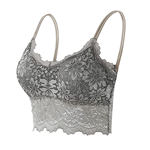 2026 - Chaleco de mujer de talla grande sujetador de alambre de corte lencería con cuello en V ropa interior con almohadilla para el pecho S3XL traje de verano para mujer, gris, 3XL