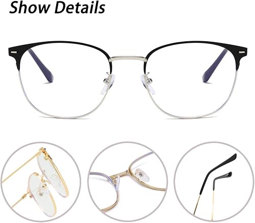 Miniatura 3 de Lentes retro con bloqueo de luz azul redondo sin montura con montura de cuerno nerd lente transparente para juegos de computadora